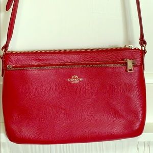 Red coach crossbody purse with removable pouch